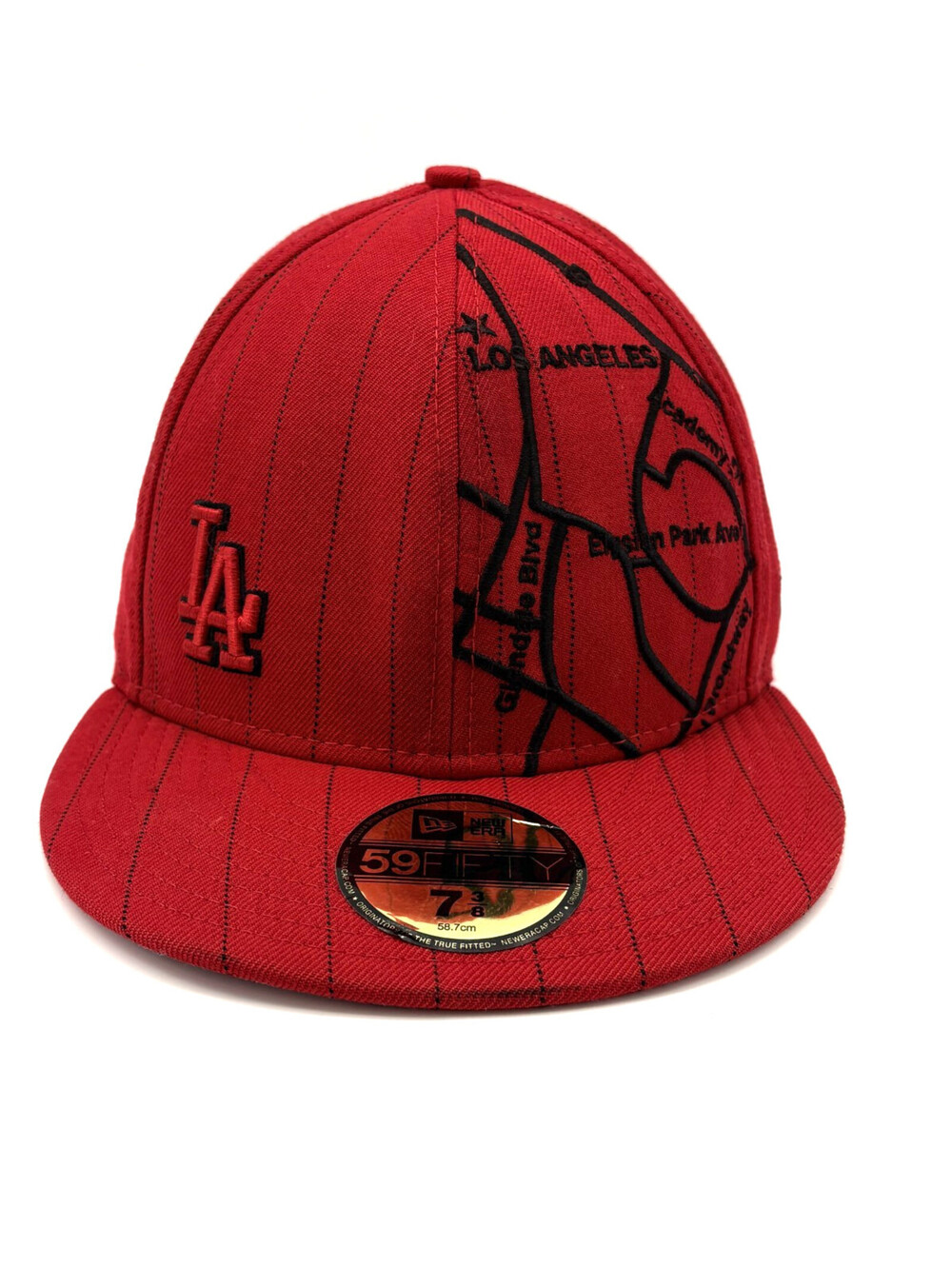 New Era 59FIFTY LA Dodgers LA Road Map Fitted 100% Wool Red Cap Size 7 3/8